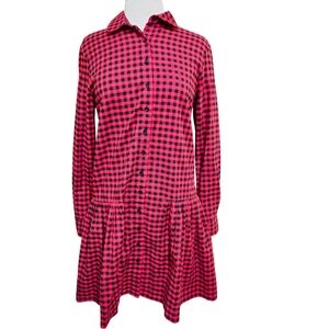 The Shirt Rochelle Behrens Drop Waist Shirt Dress Buffalo Plaid Long Sleeve Sz M